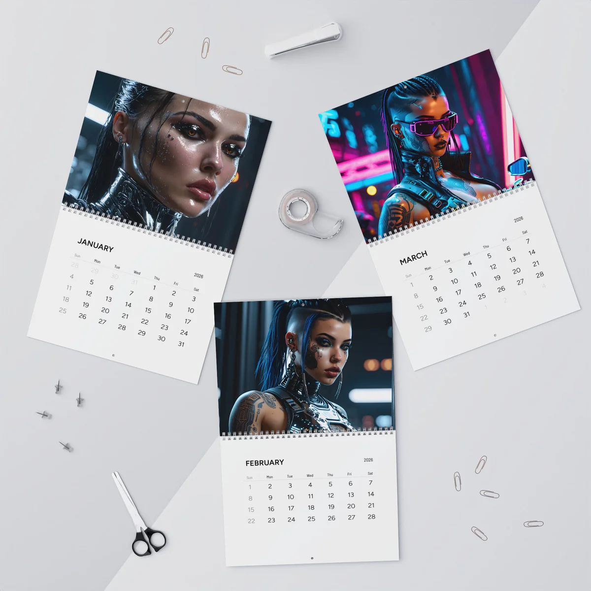 Cyberpunk Portrait Wall Calendar 2026